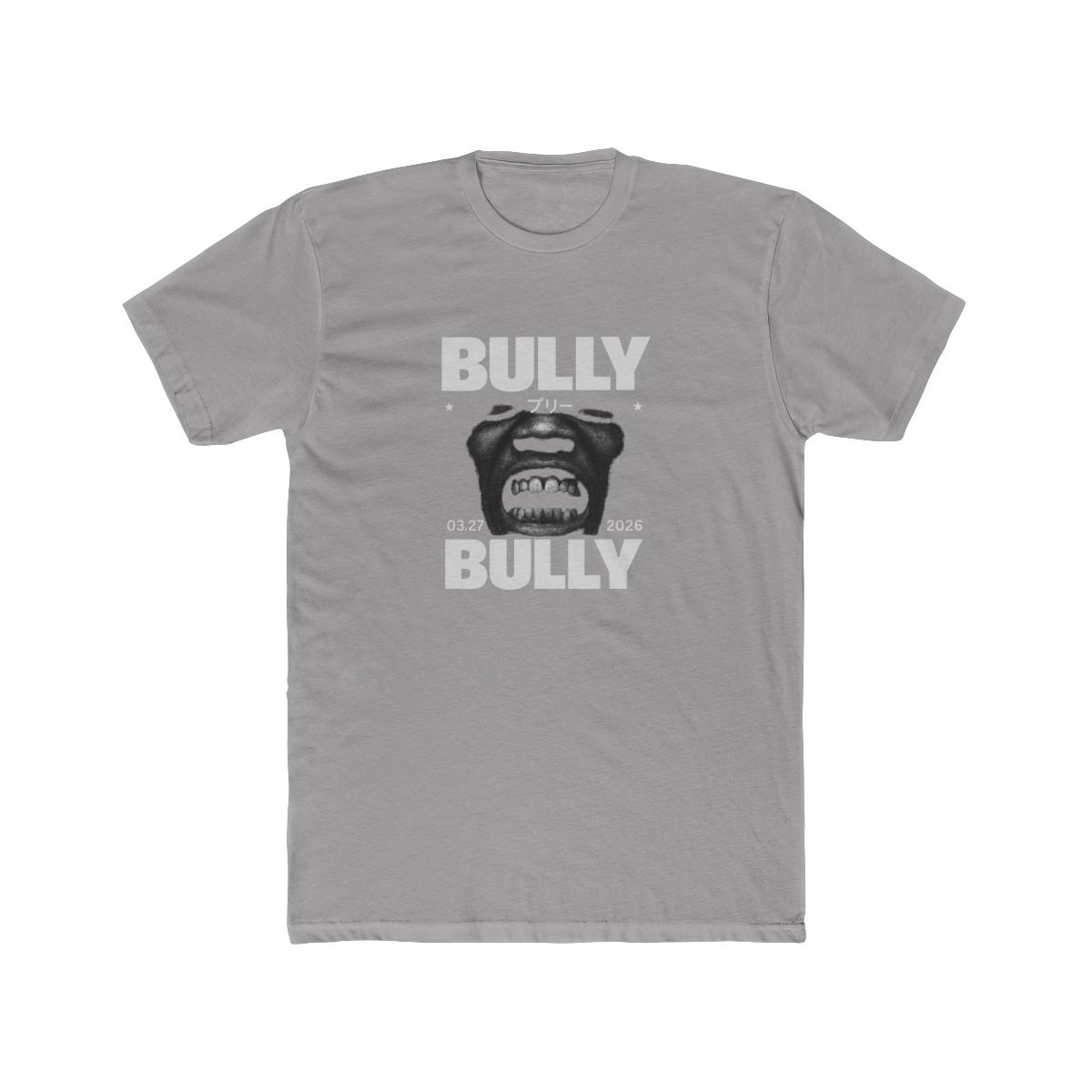 BULLY Grayscale Face Japanese Text T-Shirt