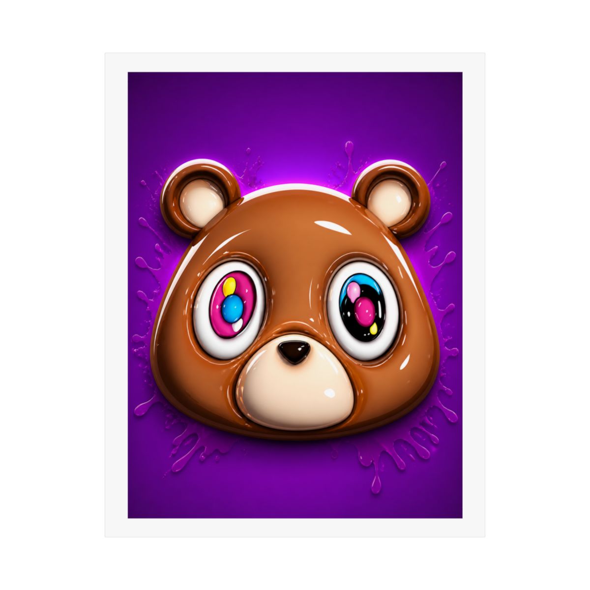 Kanye Graduation Bear Poster (UNFRAMED 12 x 16) Streetwear Fashion Poster Teen Boy Room Girl Room Decor Hip Hop Music Art Print Bedroom, College Dorm, Desk - Cute Purple Bear