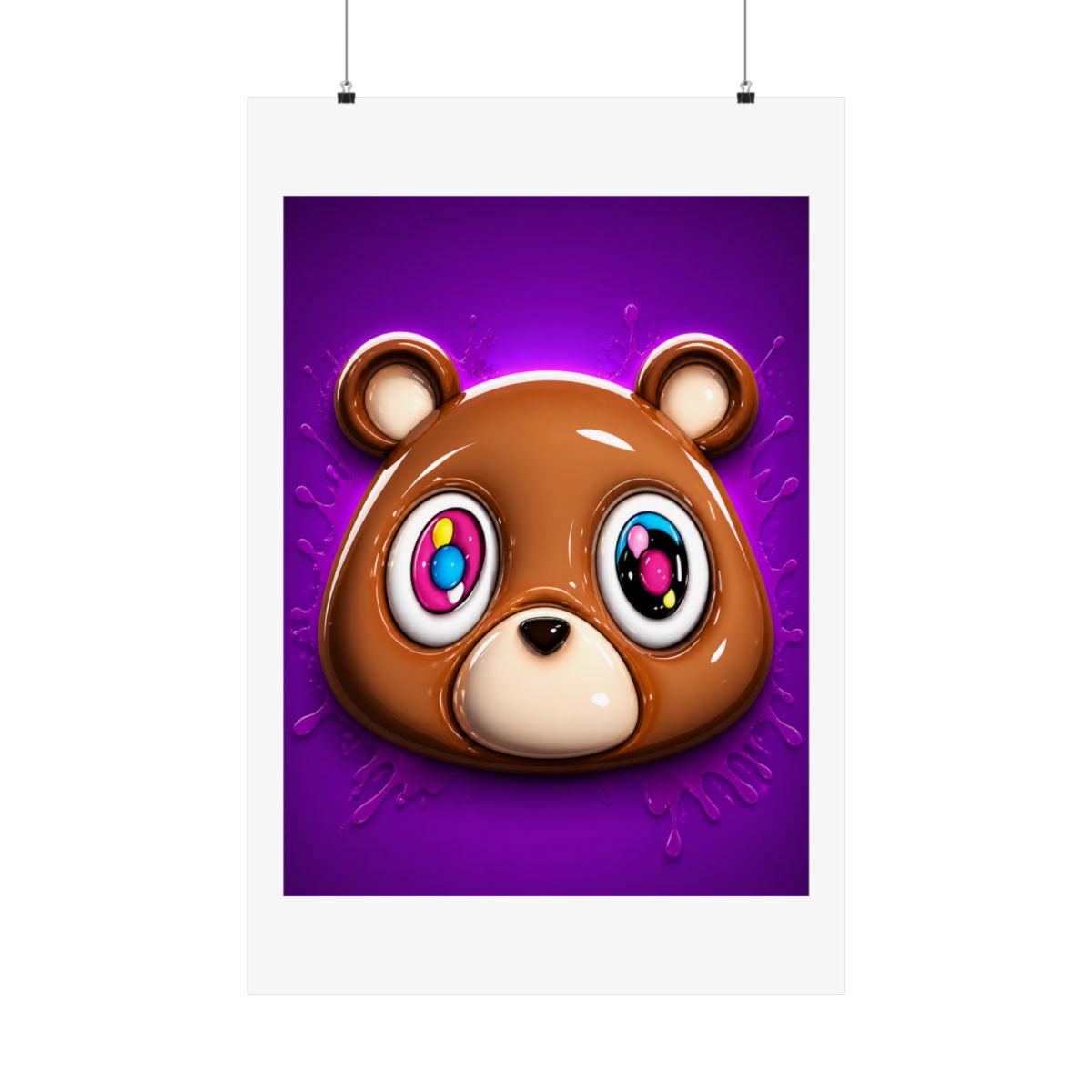 Kanye Graduation Bear Poster (UNFRAMED 12 x 16) Streetwear Fashion Poster Teen Boy Room Girl Room Decor Hip Hop Music Art Print Bedroom, College Dorm, Desk - Cute Purple Bear