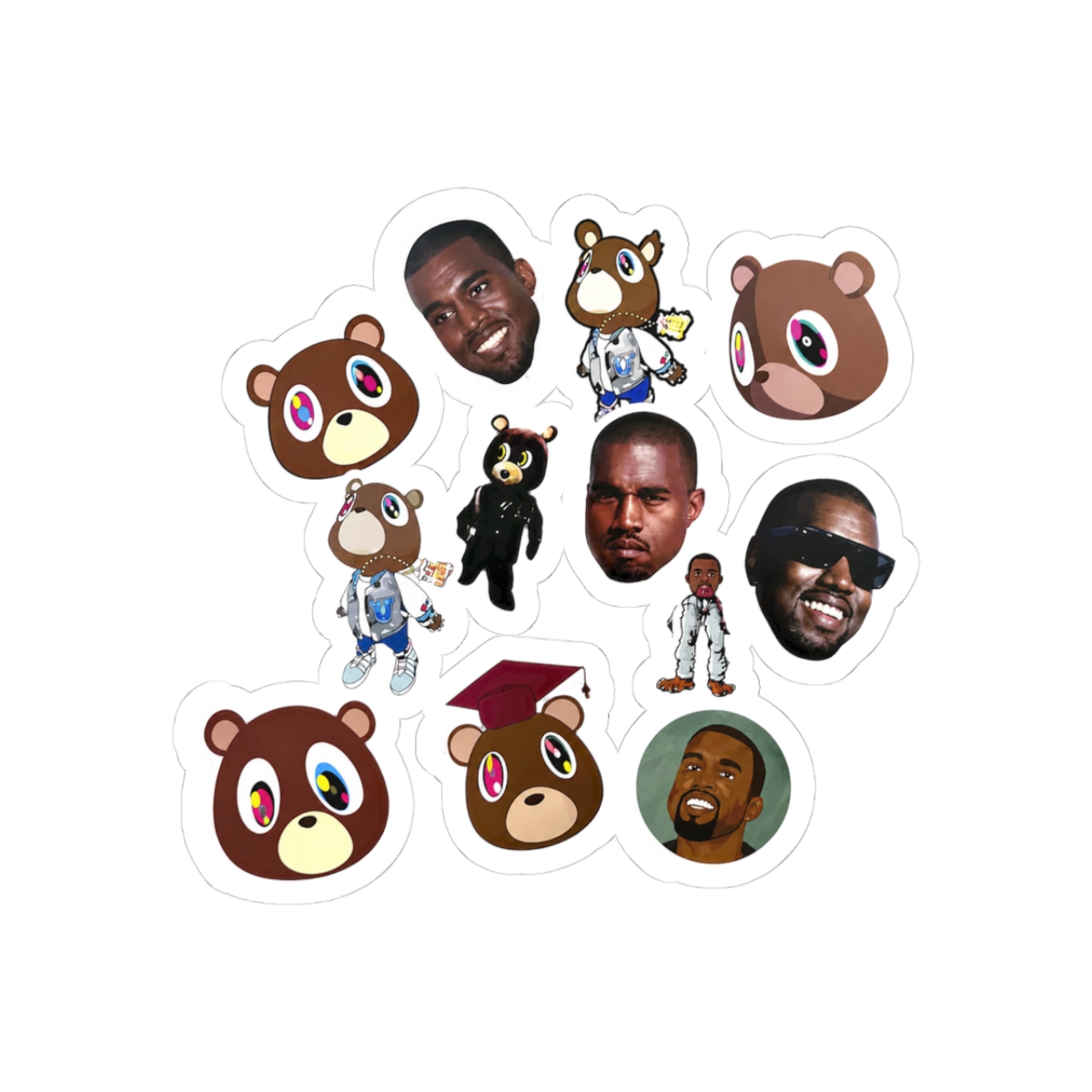 Dropout Bear Ye Assorted Stickers, American Rapper Hip Hop Random Non-Repeated Waterproof Removable Ye Dropout Bear Stickers
